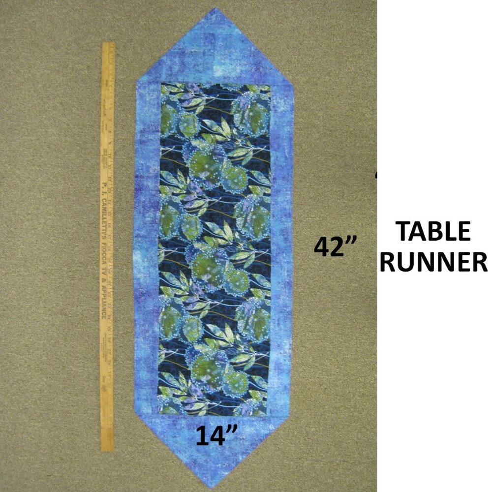 Handmade NEW - Table Runner Blue Floral Blue/Purple Backing